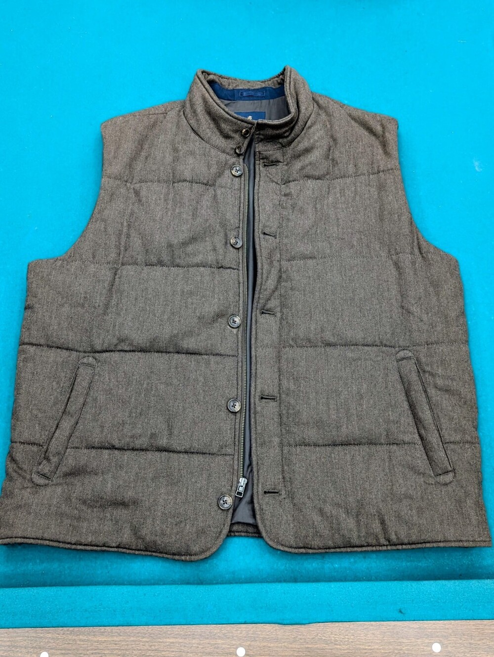 Brooks Brothers Vest Quilt Primaloft Zip Button  Herringbone Vest XXL